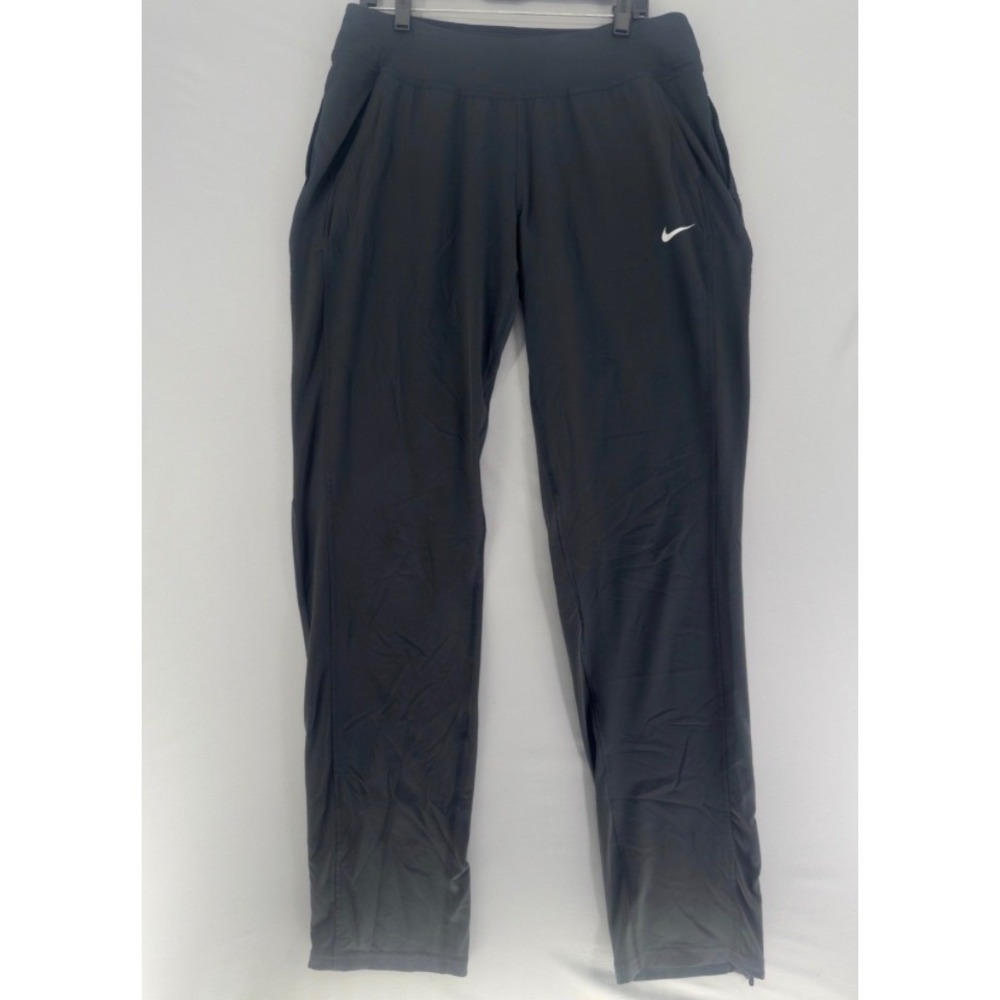 Nike Womens Dri-FIT Black Track Pants Straight Leg Ankle Zip Size L Long